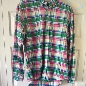 Classic Plaid Button-Down Shirt in Green & Pink